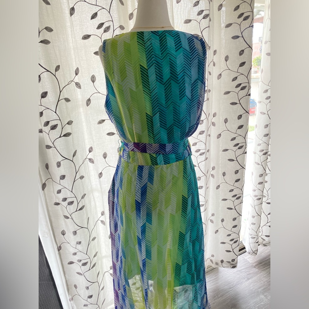 madison leigh Blue Green Chevron Maxi Dress - Picture 3 of 10